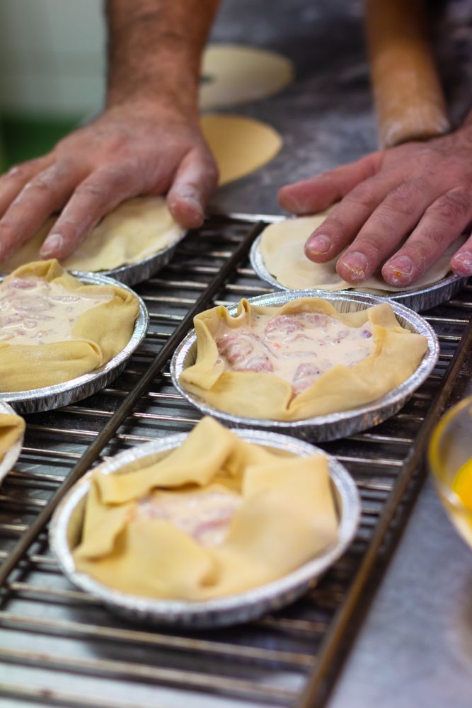 Pie cases lined and ready for filling